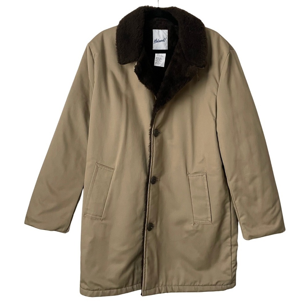 Vintage Haband Coat Mens Small‎ Chore Faux Teddy Fur Lined USA 80sTan Fur Lined